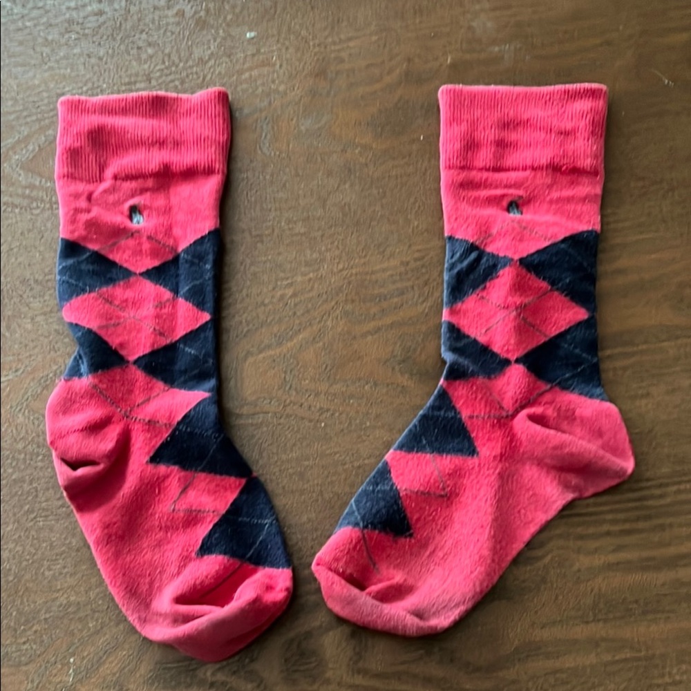 Polo Argyle Patterned Red and Black Socks